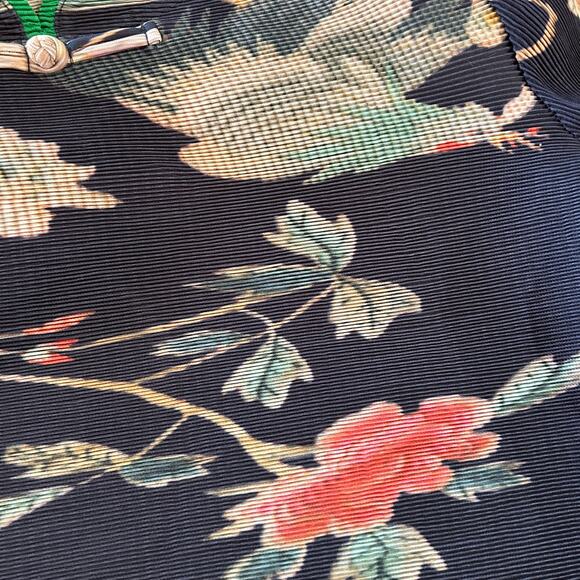 HMYT He Mei Ya Te Top Large Black Floral Orient Pleated Glam Elegant Chic Unique - Picture 3 of 12